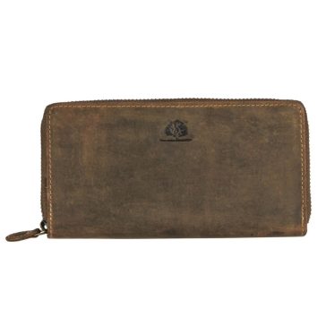   Bőr pénztárca 19x10cm cipzárral és 14 kártyanyílással Vintage antik barna