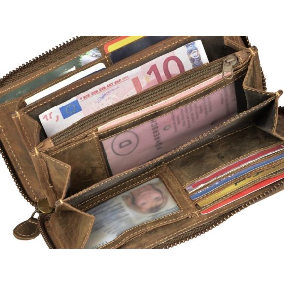 Bőr pénztárca 19x10cm cipzárral és 14 kártyanyílással Vintage antik barna Bőr pénztárca 19x10cm cipzárral és 14 kártyanyílással Vintage antik barna