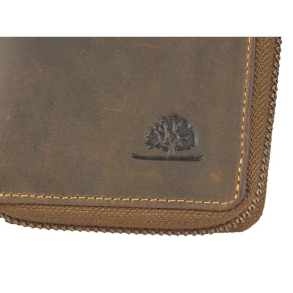 Bőr pénztárca körbe cipzárral 10x13cm Vintage antik barna