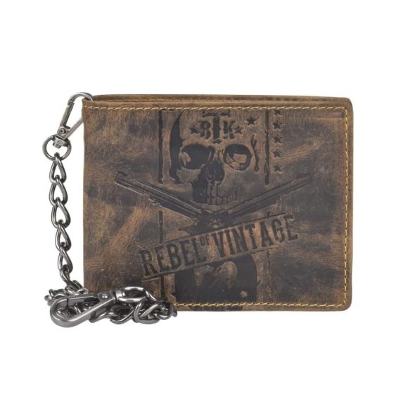 Bőr láncos pénztárca-irattartó halálfej mintával fekvő 12x10cm Vintage barna Bőr láncos pénztárca-irattartó halálfej mintával fekvő 12x10cm Vintage barna